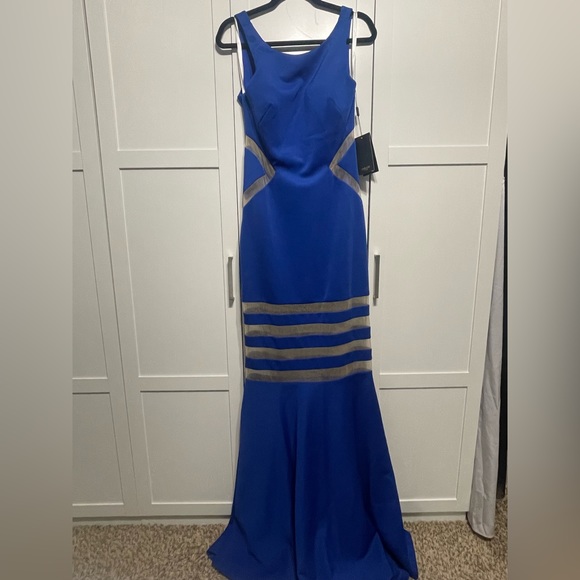 Blue Terani Couture Evening Gown with mesh detailing - Picture 1 of 3